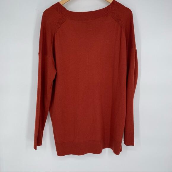 Matty M Women’s V Neck Sweater Pullover Staple Classic Burnt Orange Medium - Picture 2 of 6